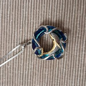 Very cool silver and crystal whale pendant with silver chain